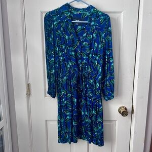 Maeve Anthropologie Pippa Blue Butterfly Novelty Print Button-Up Shirt Dress